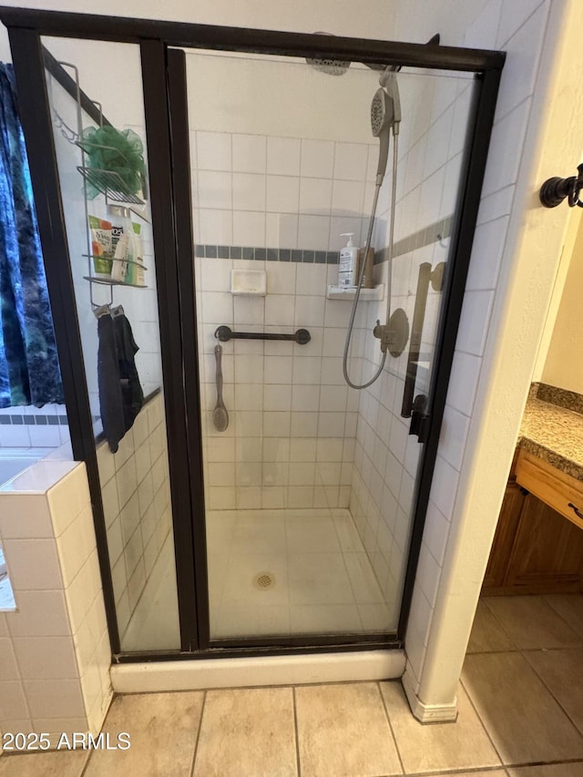 2404 W Palmer Dr, Payson, AZ 85541 - full bathroom featuring a shower stall, tile patterned floors, and vanity