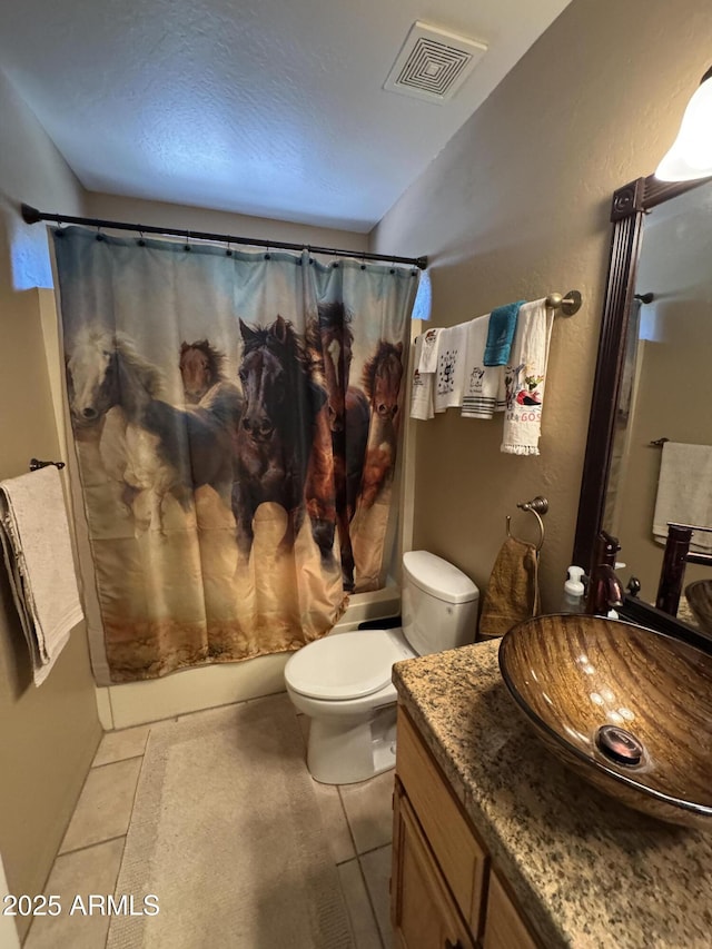 2404 W Palmer Dr, Payson, AZ 85541 - bathroom with tile patterned flooring, vanity, and shower / bath combination with curtain