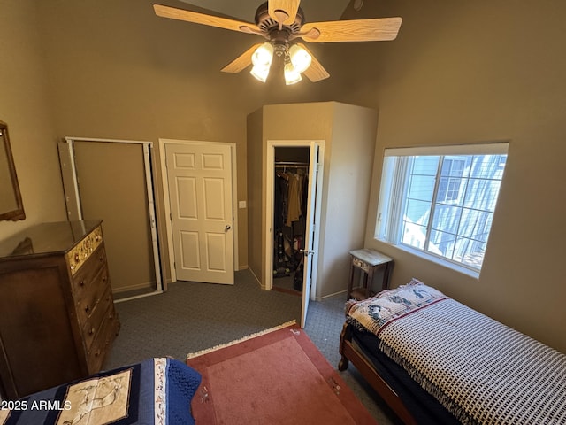 2404 W Palmer Dr, Payson, AZ 85541 - bedroom with carpet floors, a ceiling fan, a closet, and a high ceiling