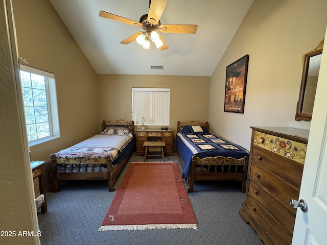 2404 W Palmer Dr, Payson, AZ 85541 - carpeted bedroom featuring vaulted ceiling and ceiling fan