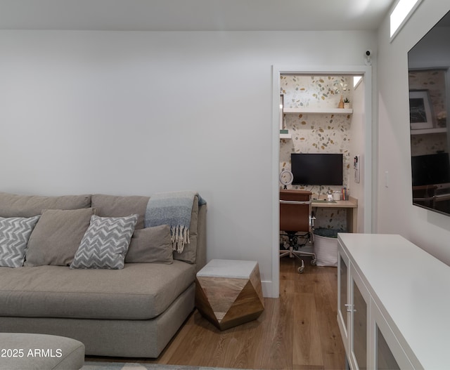1839 E Palo Verde Dr, Phoenix, AZ 85016 - living room featuring wood finished floors, an office area, and baseboards