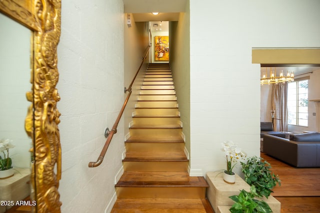 stairs with hardwood / wood-style floors