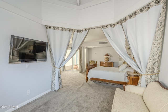 bedroom featuring carpet, visible vents, and baseboards