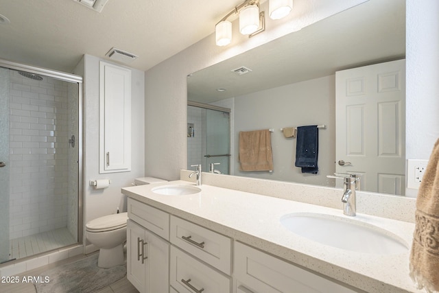 bathroom featuring a stall shower, visible vents, and a sink