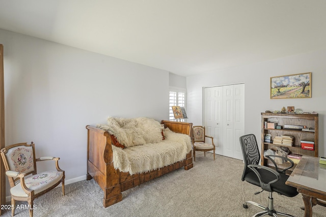 office space with baseboards and carpet flooring