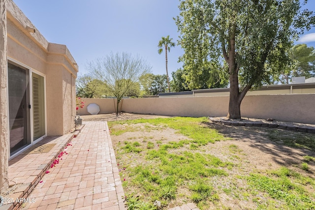 view of yard featuring a patio area and a fenced backyard