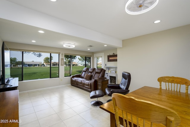 living room featuring light tile patterned floors