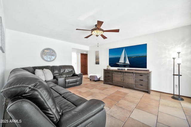 living room with ceiling fan