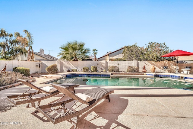 view of swimming pool featuring a patio