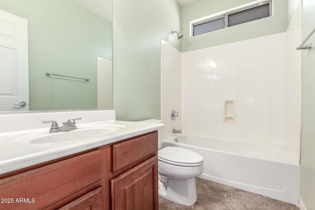 full bath with vanity, tile patterned flooring, toilet, and tub / shower combination