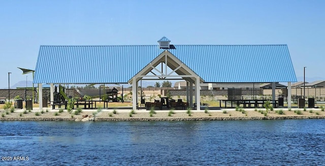 view of water feature with a gazebo