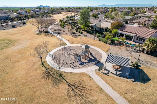 bird's eye view featuring a mountain view