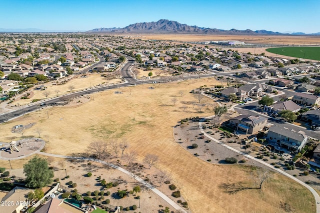 drone / aerial view featuring a mountain view