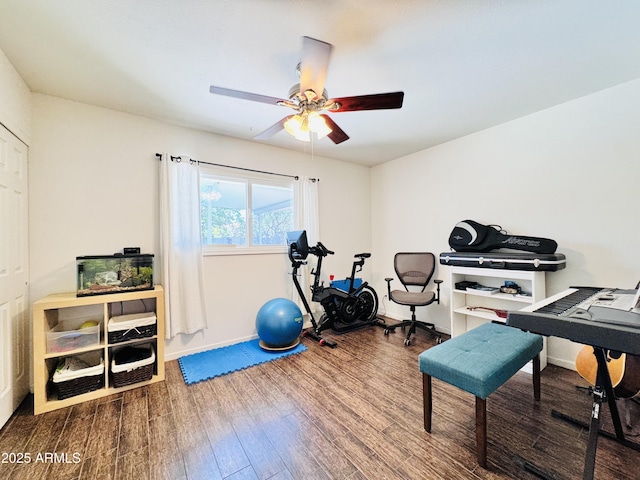 8343 E Edward Ave, Scottsdale, AZ 85250 - workout room with wood finished floors and ceiling fan