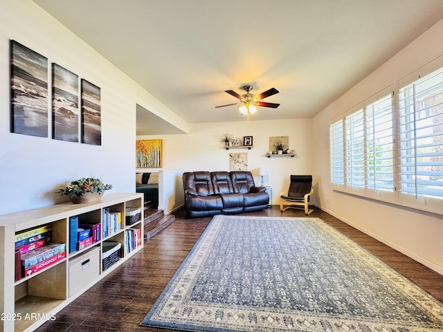 8343 E Edward Ave, Scottsdale, AZ 85250 - living area featuring dark wood-type flooring and a ceiling fan