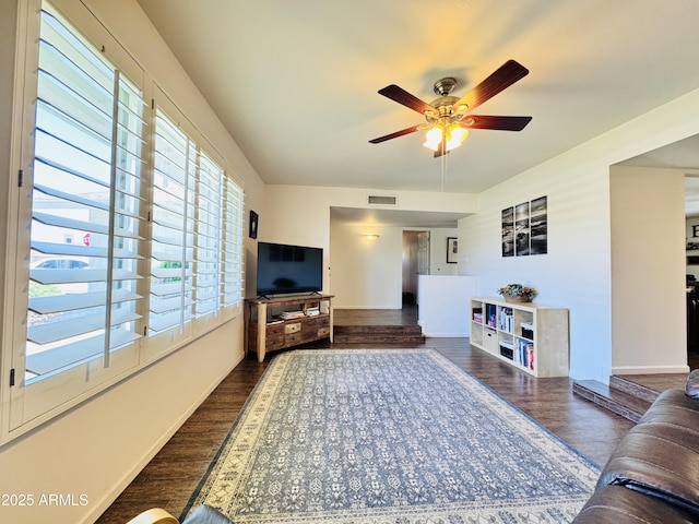 8343 E Edward Ave, Scottsdale, AZ 85250 - living room featuring a ceiling fan and wood finished floors