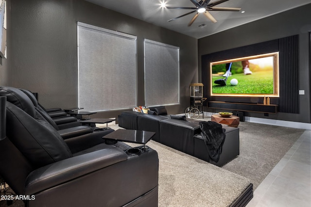 home theater with ceiling fan