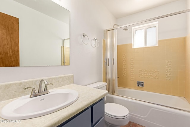 full bathroom featuring shower / tub combination, vanity, and toilet