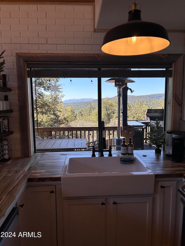 kitchen featuring wooden counters and a wealth of natural light