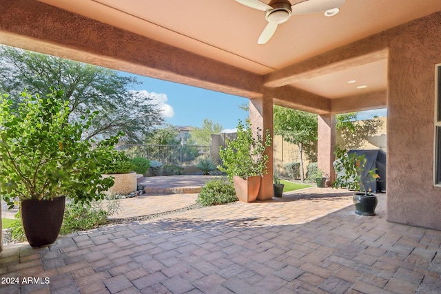 view of patio with ceiling fan