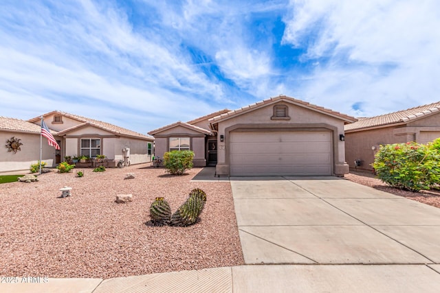 1395 E Runaway Bay Dr, Chandler, AZ 85249 - ranch-style house with driveway, an attached garage, stucco siding, and a tiled roof