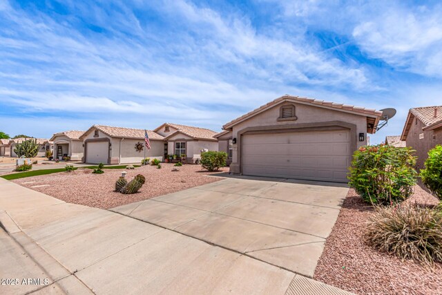 1395 E Runaway Bay Dr, Chandler, AZ 85249 - view of front of home featuring driveway, stucco siding, an attached garage, a tile roof, and a residential view