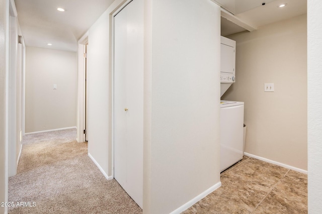 3324 S Parkside Dr, Tempe, AZ 85282 - laundry room featuring stacked washer and clothes dryer and recessed lighting