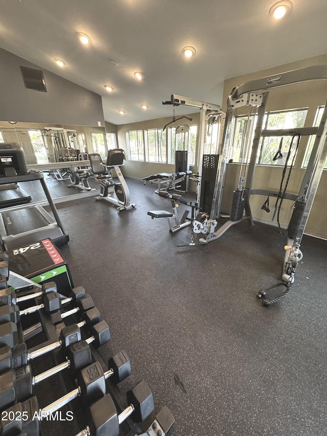3825 E Camelback Rd Unit 152, Phoenix, AZ 85018 - gym with recessed lighting and vaulted ceiling