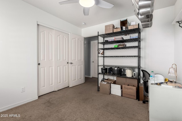 interior space featuring a ceiling fan