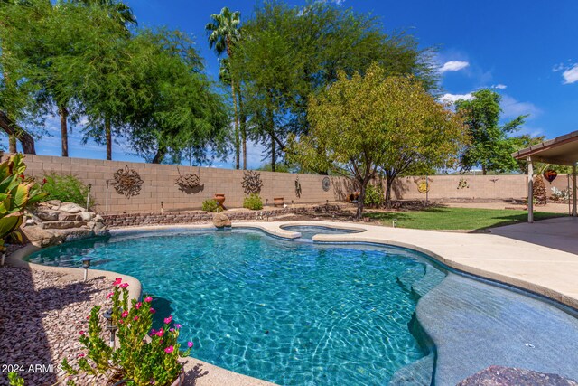 view of pool with a patio area and an in ground hot tub