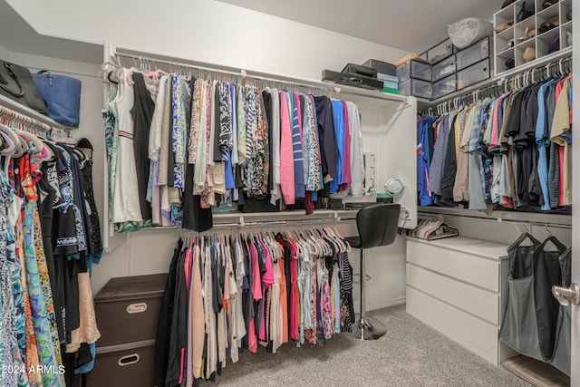 spacious closet featuring light carpet