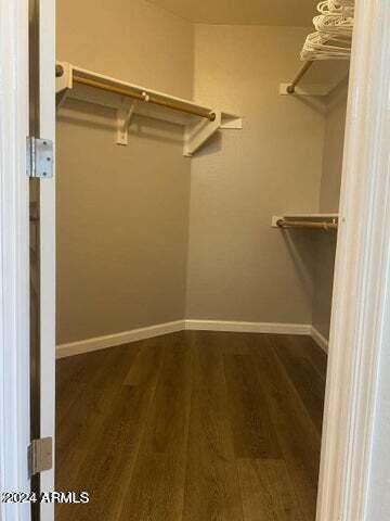 spacious closet with dark wood-style flooring