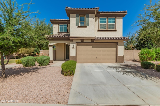263 N Wilson Dr, Chandler, AZ 85225 - mediterranean / spanish house with stucco siding, concrete driveway, a garage, and a tile roof