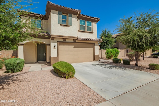 263 N Wilson Dr, Chandler, AZ 85225 - view of front of property featuring stucco siding, a tile roof, an attached garage, and concrete driveway