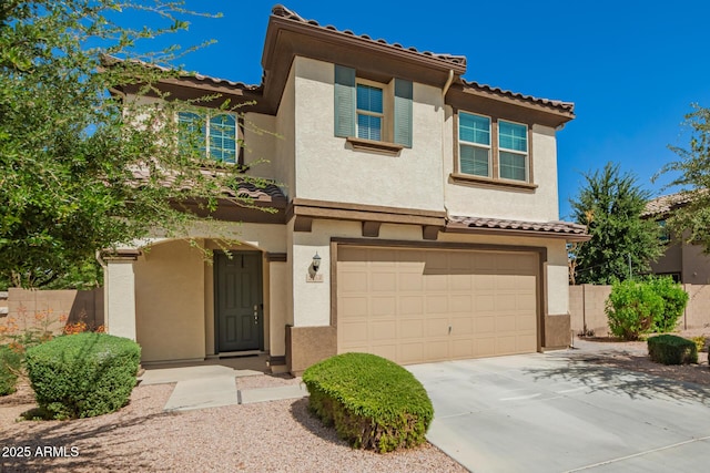 263 N Wilson Dr, Chandler, AZ 85225 - view of front of home with a tiled roof, an attached garage, and stucco siding