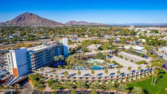 bird's eye view with a mountain view