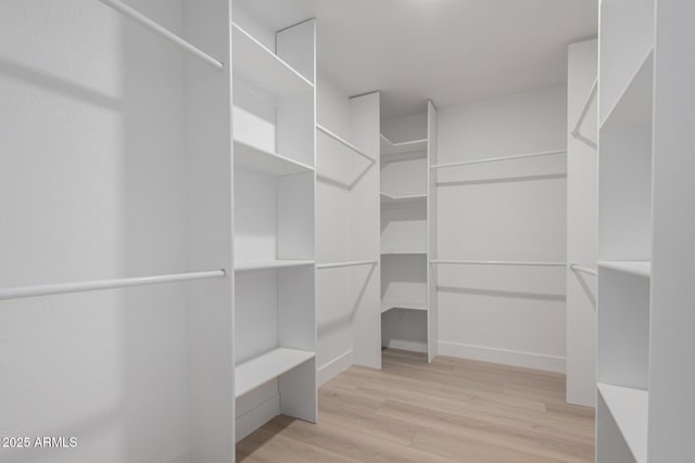 walk in closet with wood finished floors