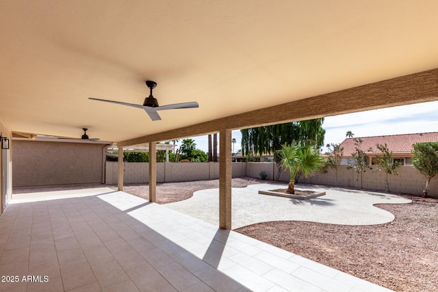 view of patio / terrace featuring a ceiling fan and a fenced backyard