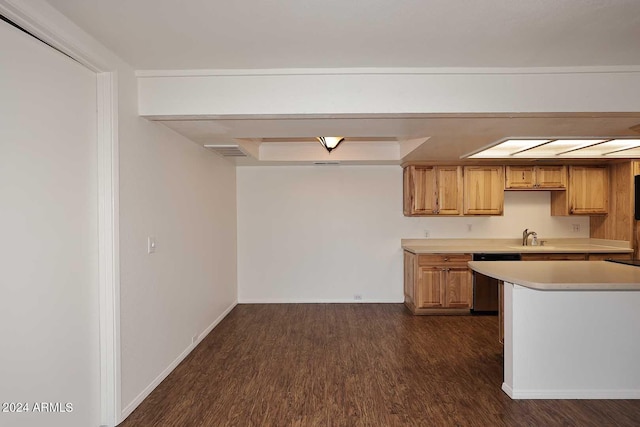 kitchen featuring dishwasher, sink, and dark hardwood / wood-style flooring