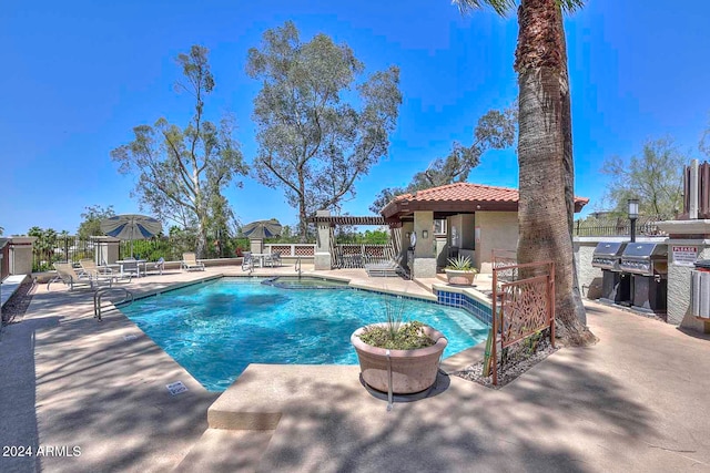 view of swimming pool with a patio area