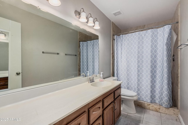 2929 E Broadway Rd Unit 30, Mesa, AZ 85204 - bathroom featuring tile patterned floors, vanity, toilet, and a shower with shower curtain