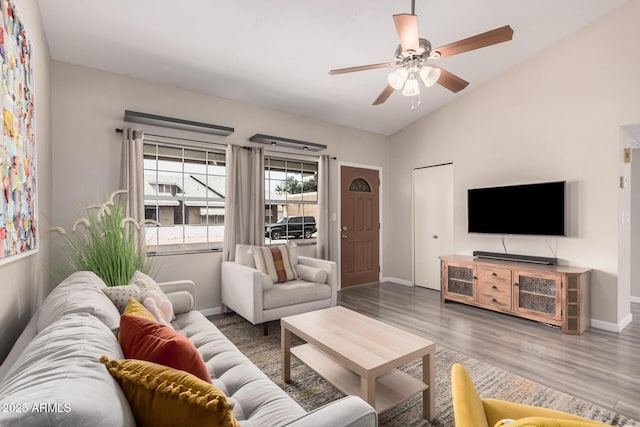 2929 E Broadway Rd Unit 30, Mesa, AZ 85204 - living area with wood finished floors, baseboards, and ceiling fan