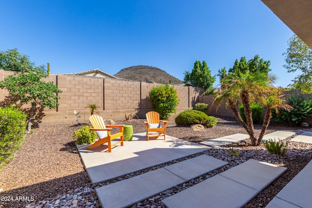 view of patio with a mountain view