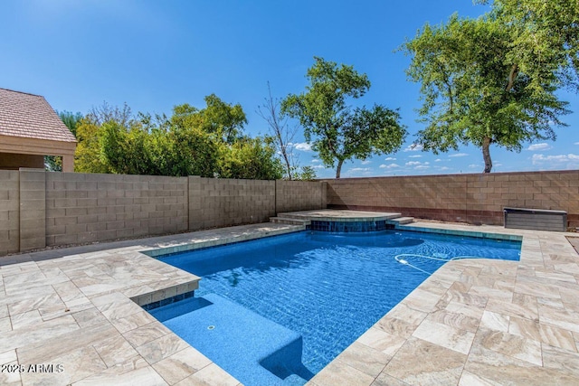 view of pool with a patio area, a fenced backyard, and a fenced in pool