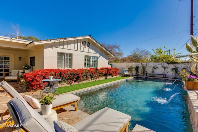 view of pool with a patio, a fenced backyard, and a fenced in pool