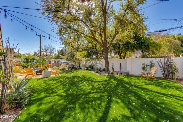 view of yard with a patio and a fenced backyard