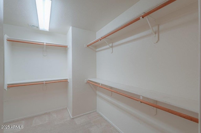 walk in closet with light colored carpet