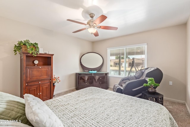 bedroom featuring carpet flooring and ceiling fan