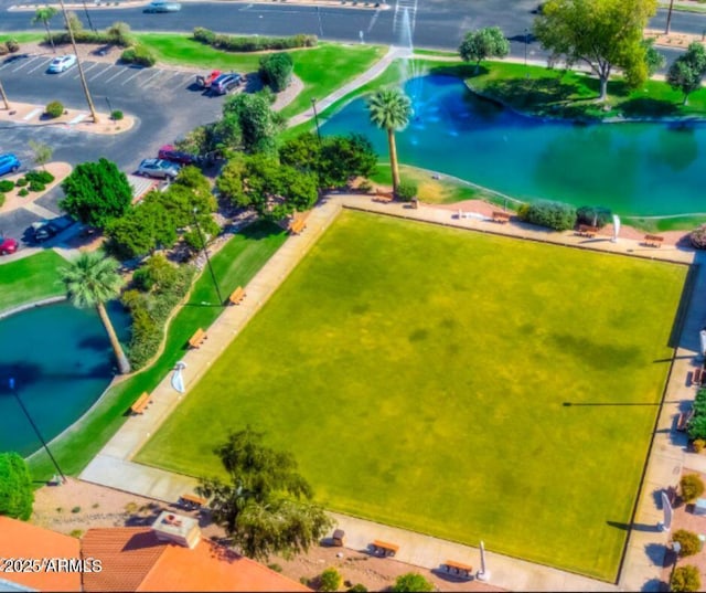 bird's eye view featuring a water view