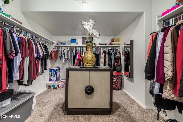 walk in closet featuring carpet floors